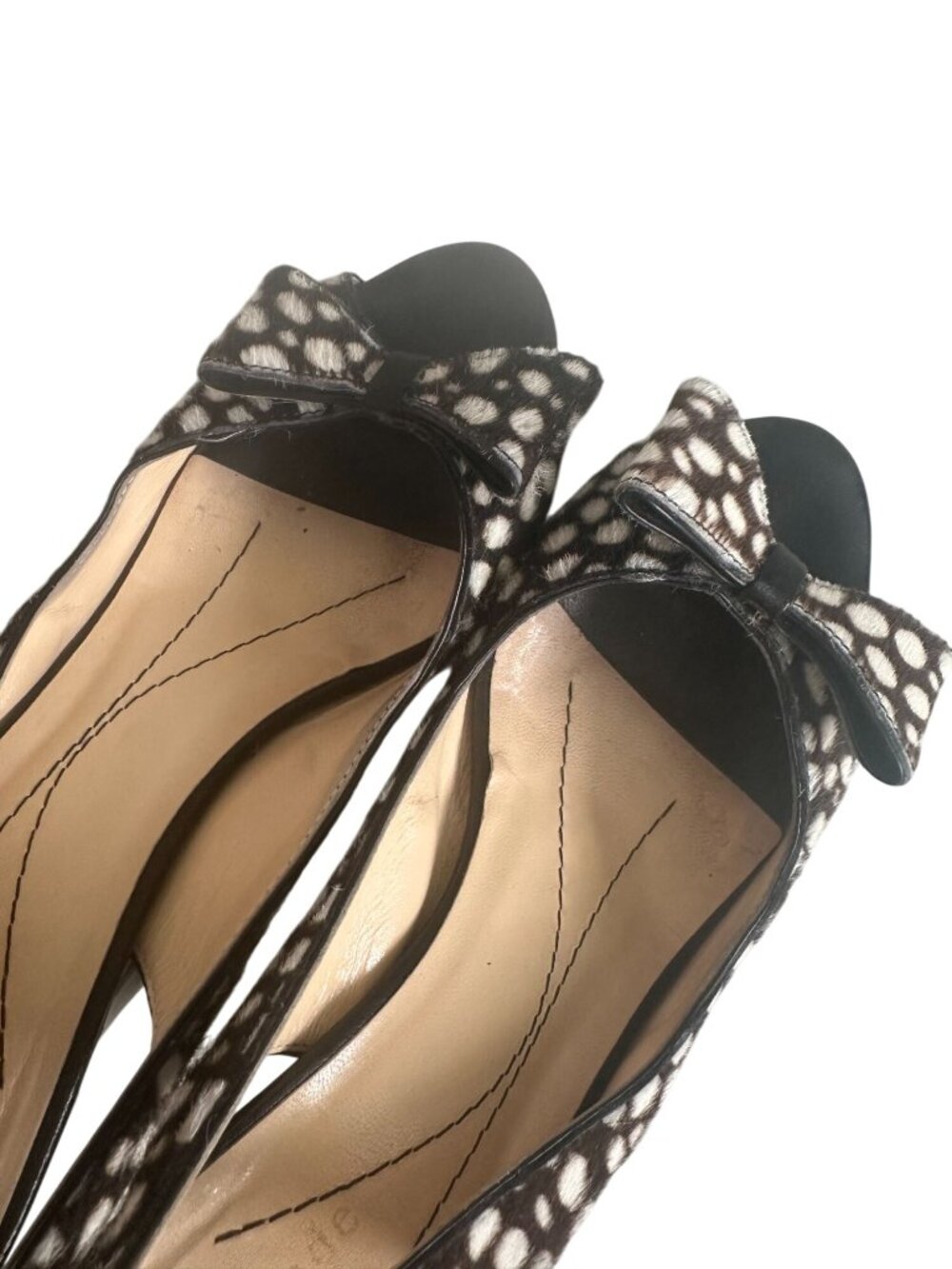 KATE SPADE Vintage Y2K Brown Cream Calf Hair Slingbacks Heels Size 6 - Picture 6 of 8